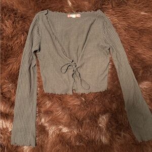 Urban Outfitters Charcoal Ribbed Tie-Front Crop Top